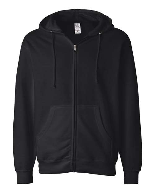 Independent Trading Co. Unisex Midweight Full-Zip Hooded Sweatshirt - Black Front