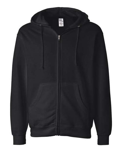 Independent Trading Co. Unisex Midweight Full-Zip Hooded Sweatshirt - Black Front