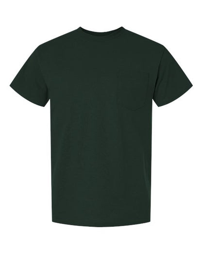 Unisex DryBlend® Pocket T-Shirt - Forest Green Front