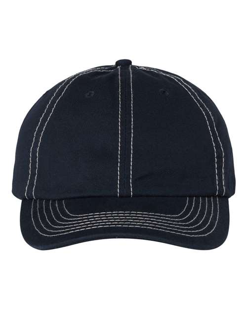Valucap Bio-Washed Classic Dad Hat - Navy/ Stone Stitch Front