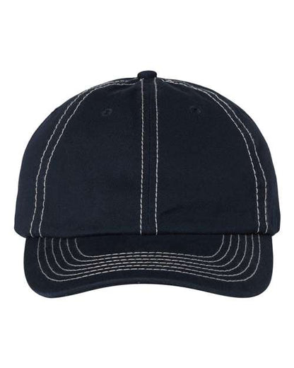 Valucap Bio-Washed Classic Dad Hat - Navy/ Stone Stitch Front