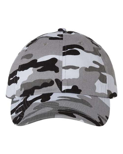 Valucap Bio-Washed Classic Dad Hat - Grey Camo Front