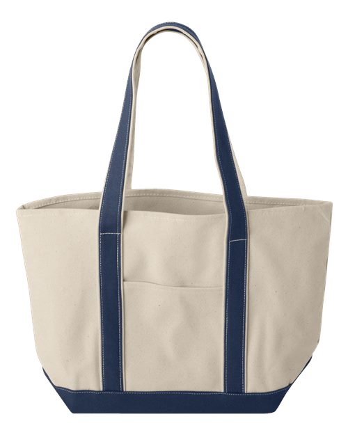 Liberty Bags Windward Large Cotton Canvas Classic Resort Tote - Natural/ Navy Front