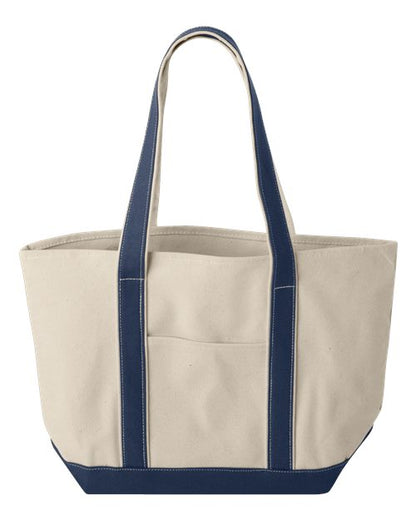 Liberty Bags Windward Large Cotton Canvas Classic Resort Tote - Natural/ Navy Front
