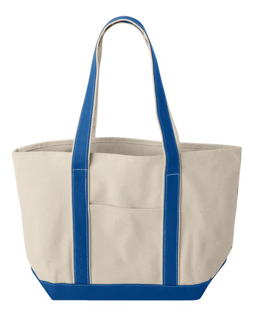Liberty Bags Windward Large Cotton Canvas Classic Resort Tote - Natural/ Royal Front