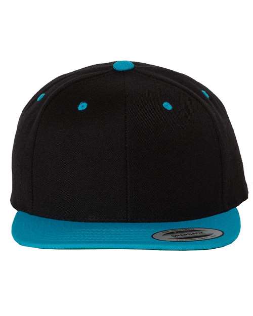 YP Classics Premium Flat Bill Snapback Cap - Black/ Teal Front