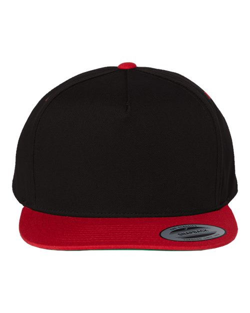 YP Classics Five-Panel Cotton Twill Snapback Cap - Black/ Red Front