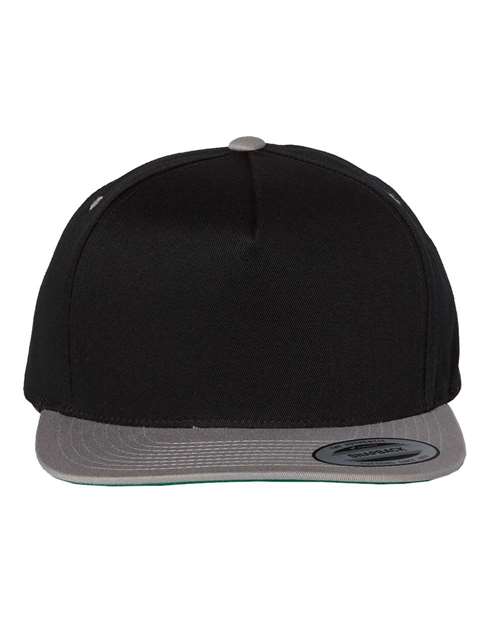 YP Classics Five-Panel Cotton Twill Snapback Cap - Black/ Grey Front