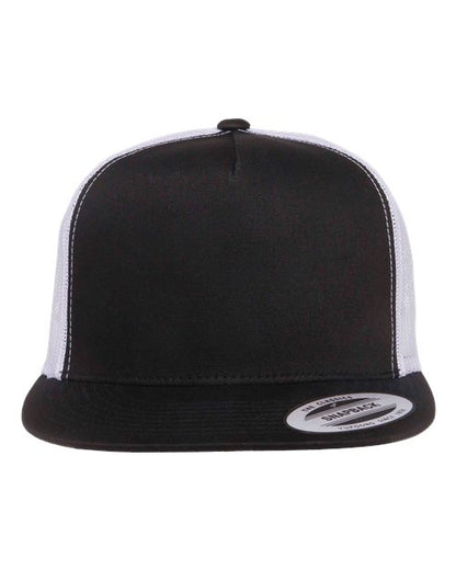 YP Classics Classic Five-Panel Trucker Cap - Black/ White Front