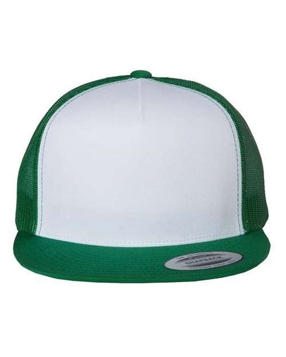 YP Classics Classic Five-Panel Trucker Cap - Kelly/ White/ Kelly Front