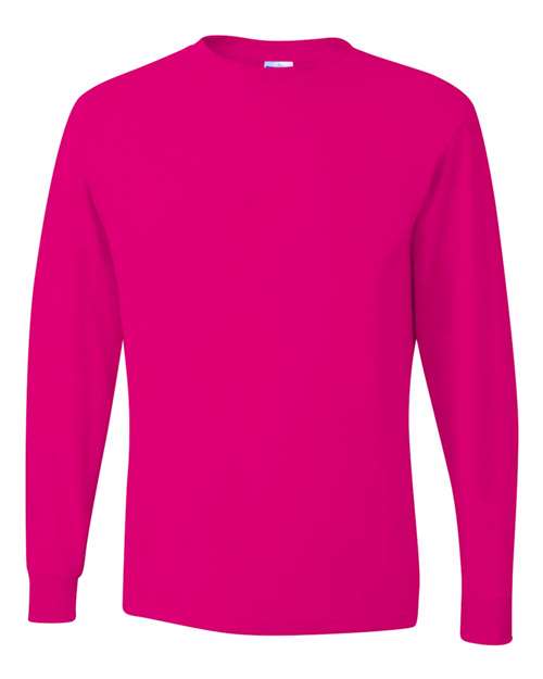 JERZEES Unisex Dri-Power® Long Sleeve 50/50 T-Shirt - Cyber Pink Front