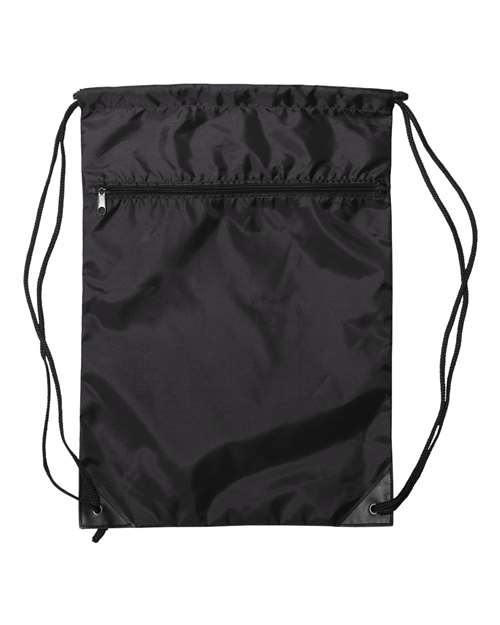 Liberty Bags Zippered Drawstring Backpack - Black Front