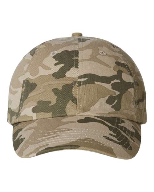 Valucap Bio-Washed Classic Dad Hat - Tan Camo Front