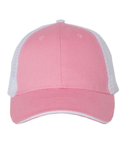 Valucap Sandwich Trucker Cap - Pink/ White Front
