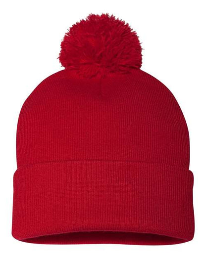 Sportsman 12" Pom-Pom Cuffed Beanie - Red Front