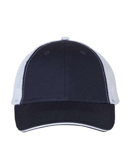 Valucap Sandwich Trucker Cap - Navy/ White Front