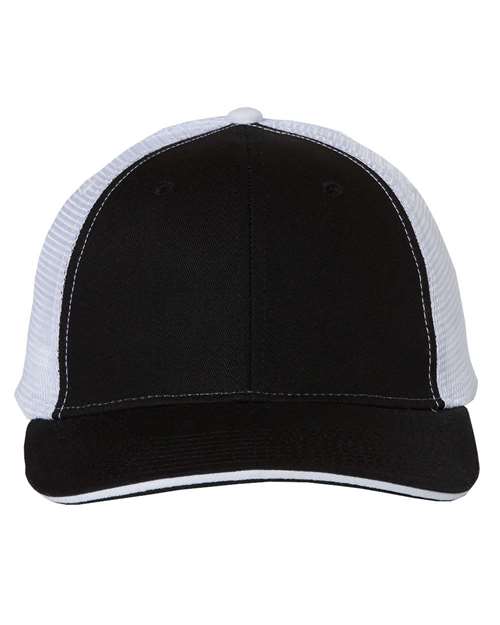 Valucap Sandwich Trucker Cap - Black/ White Front