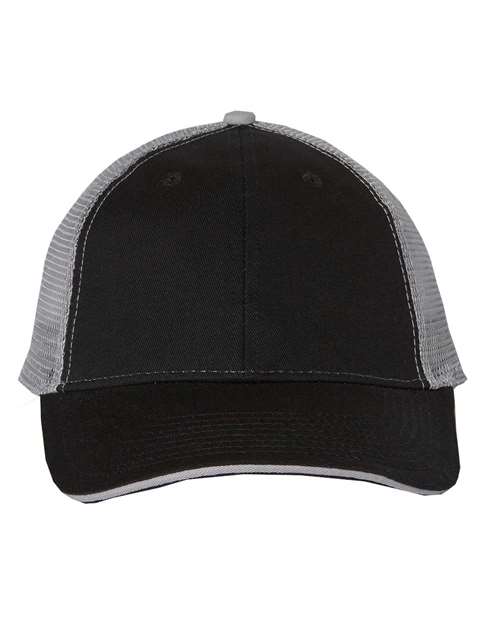 Valucap Sandwich Trucker Cap - Black/ Grey Front