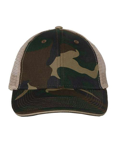Valucap Sandwich Trucker Cap - Green Camo/ Tan Front