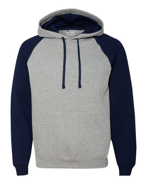 JERZEES Unisex Nublend® Colorblocked Raglan Hooded Sweatshirt - Oxford/ J. Navy Front