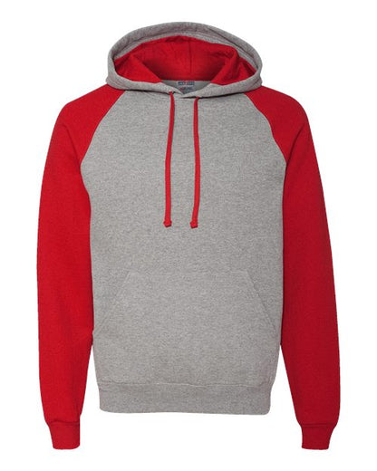 JERZEES Unisex Nublend® Colorblocked Raglan Hooded Sweatshirt - Oxford/ True Red Front