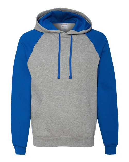 JERZEES Unisex Nublend® Colorblocked Raglan Hooded Sweatshirt - Oxford/ Royal Front