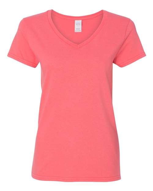 Gildan Women's Heavy Cotton™ V-Neck T-Shirt - Coral Silk Front