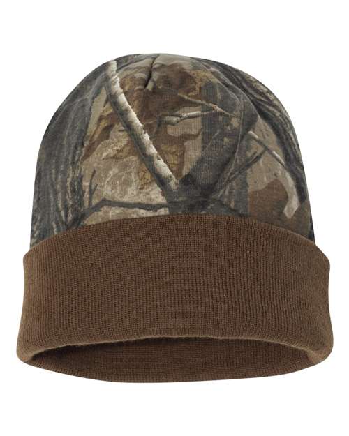 Kati 12" Licensed Camo Cuffed Beanie - Realtree AP/ Brown Front