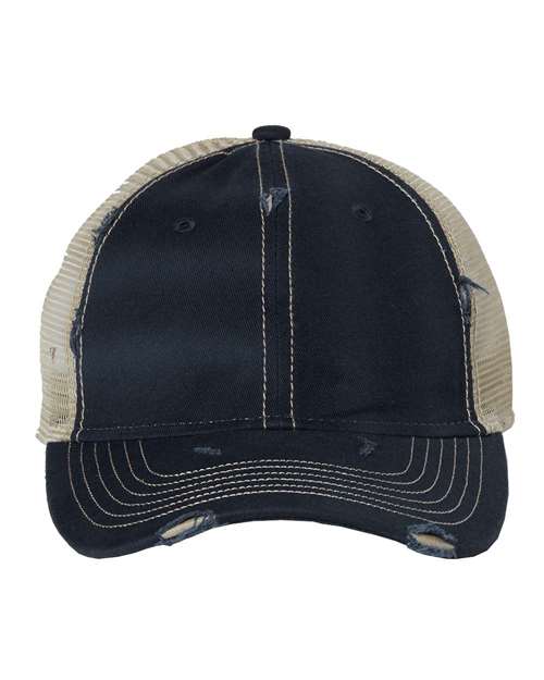 Valucap Bounty Dirty-Washed Mesh-Back Cap - Navy/ Khaki Front