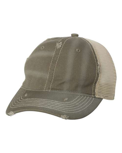 Valucap Bounty Dirty-Washed Mesh-Back Cap - Olive/ Khaki Front