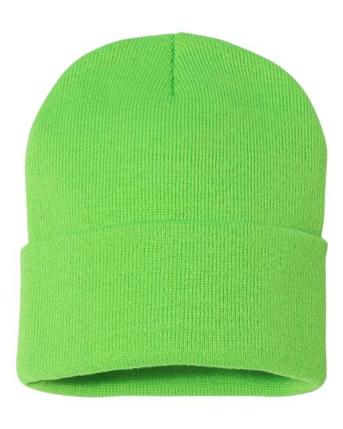 Sportsman 12" Solid Cuffed Beanie - Neon Green Front