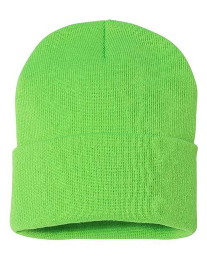 Sportsman 12" Solid Cuffed Beanie - Neon Green Front