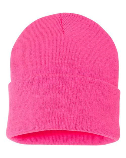 Sportsman 12" Solid Cuffed Beanie - Neon Pink Front