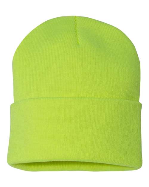 Sportsman 12" Solid Cuffed Beanie - Neon Yellow Front