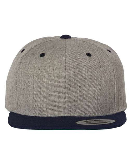 YP Classics Premium Flat Bill Snapback Cap - Heather Grey/ Navy Front