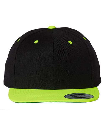 YP Classics Premium Flat Bill Snapback Cap - Black/ Neon Green Front