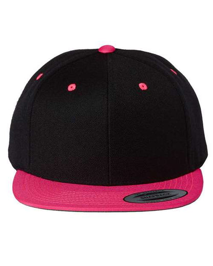 YP Classics Premium Flat Bill Snapback Cap - Black/ Neon Pink Front