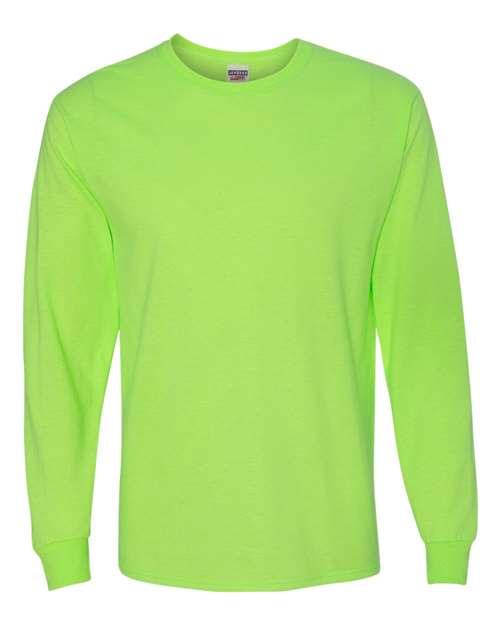 JERZEES Unisex Dri-Power® Long Sleeve 50/50 T-Shirt - Neon Green Front