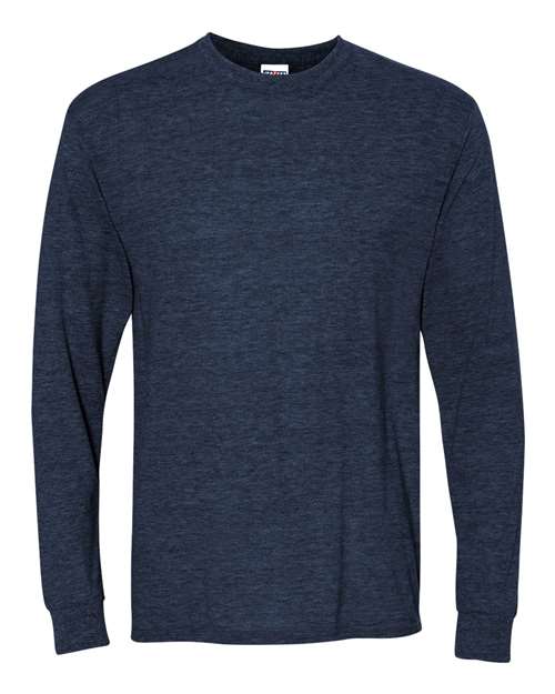 JERZEES Unisex Dri-Power® Long Sleeve 50/50 T-Shirt - Vintage Heather Navy Front