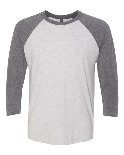 Next Level Unisex Triblend Three-Quarter Raglan Tee - Premium Heather Sleeves/ Heather White Body Front
