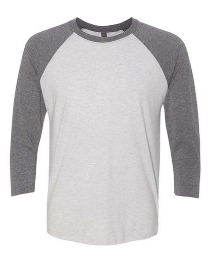 Next Level Unisex Triblend Three-Quarter Raglan Tee - Premium Heather Sleeves/ Heather White Body Front
