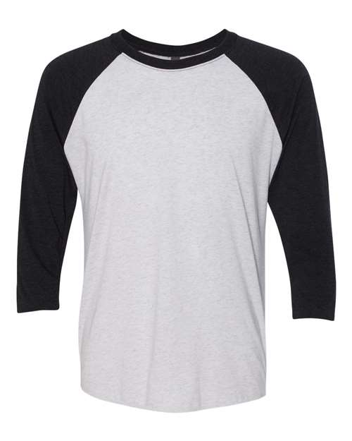Next Level Unisex Triblend Three-Quarter Raglan Tee - Vintage Black Sleeves/ Heather White Body Front