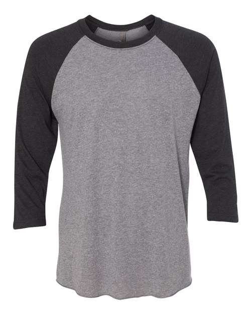 Next Level Unisex Triblend Three-Quarter Raglan Tee - Vintage Black Sleeves/ Premium Heather Body Front