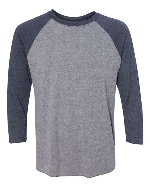 Next Level Unisex Triblend Three-Quarter Raglan Tee - Vintage Navy Sleeves/ Premium Heather Body Front
