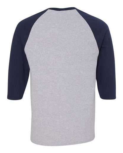 Unisex Heavy Cotton™ Raglan Three-Quarter Sleeve T-Shirt - Sport Grey/ Navy Back