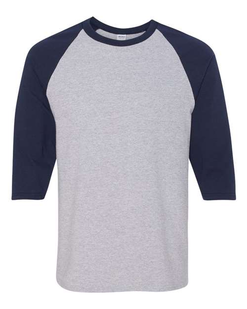 Gildan Unisex Heavy Cotton™ Raglan Three-Quarter Sleeve T-Shirt - Sport Grey/ Navy Front
