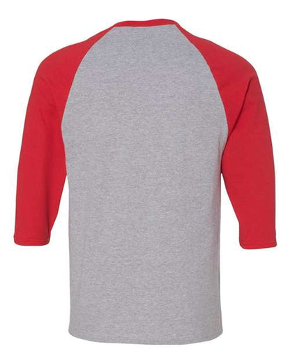 Unisex Heavy Cotton™ Raglan Three-Quarter Sleeve T-Shirt - Sport Grey/ Red Back