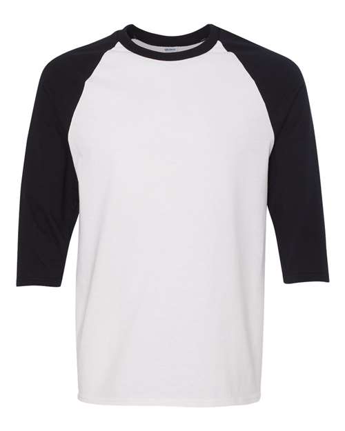 Unisex Heavy Cotton™ Raglan Three-Quarter Sleeve T-Shirt - White/ Black Front