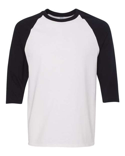 Unisex Heavy Cotton™ Raglan Three-Quarter Sleeve T-Shirt - White/ Black Front