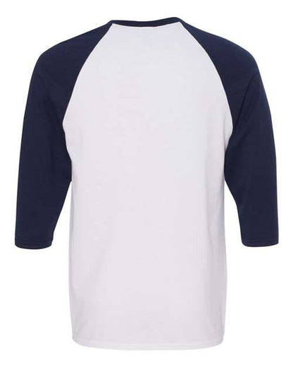 Unisex Heavy Cotton™ Raglan Three-Quarter Sleeve T-Shirt - White/ Navy Back